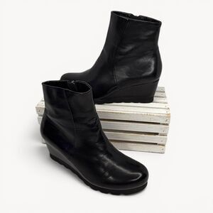 Spring Step Women Black Leather Wedge Ankle Boots Size 37 Side Zip Comfort Shoes